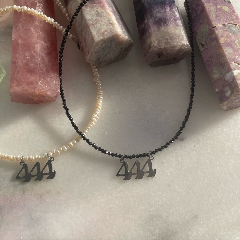 444 Angel Number Black Tourmaline Microbead Necklace